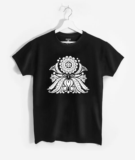 Pánske čierne folklórne tričko Biely kvet