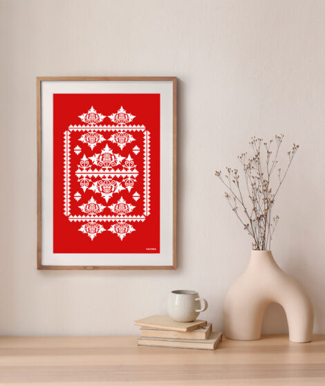 Neutral home still life. Decorative boho interior. Vase with bouquet of dry plants, grass on wooden table. Blank picture frame mockup hanging on wall. White cup of coffee or tea,books, artistic poster.