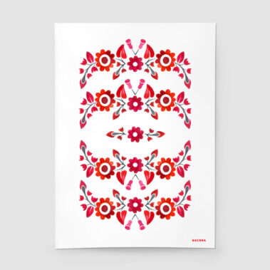 Biely print folklórny ornament – Trenčianske kvietky #1