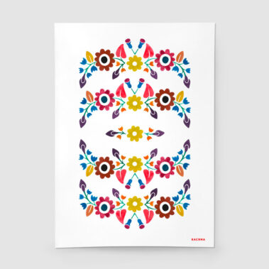 Biely print folklórny ornament – Trenčianske kvietky #2