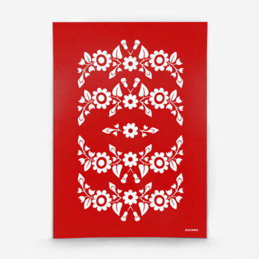 Červený print folklórny ornament – Trenčianske kvietky