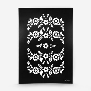 Čierny print folklórny ornament – Trenčianske kvietky